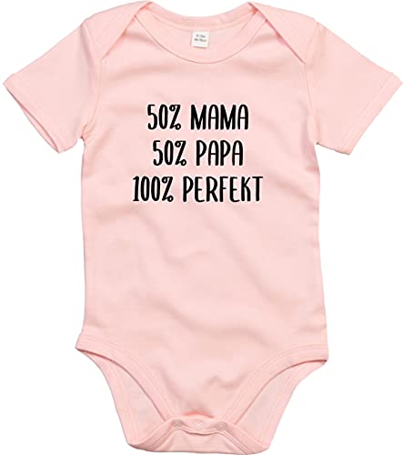 Kleckerliese Baby Body Junge Mädchen Kurzarm mit Motiv 50% Mama 50% Papa 100% perfekt, PowderPink, 0-3 Mon von Kleckerliese