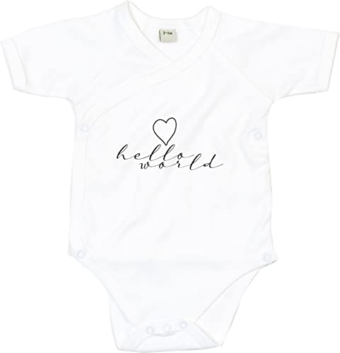 Kleckerliese Baby Body Wickelbody Junge Mädchen Kurzarm Hello World Herz, White, 0-3 Monate von Kleckerliese