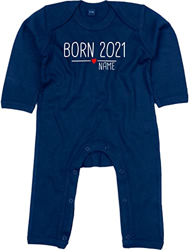 Kleckerliese Baby Body Strampler Schlafanzug Overall Junge Mädchen Born 2021 Herz Wunschname personalisiert Wunschtext Name, NauticalNavy, 3-6 Monate von Kleckerliese