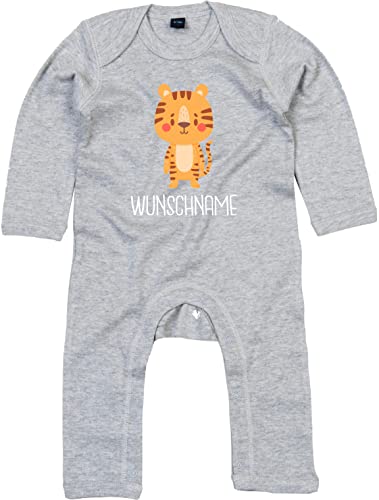 Kleckerliese Baby Body Einteiler Langarm Sprüche Junge Mädchen Tiermotiv Wunschtext Name Tiere Tiger Wunschname personalisiert, HeatherGreyMelange, 6-12 Monate von Kleckerliese