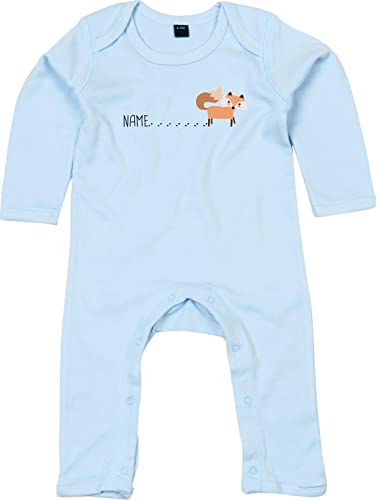 Kleckerliese Baby Body Einteiler Langarm Sprüche Junge Mädchen Wunschname personalisiert Tiere Fuchs mit Spur Name Fox, DustyBlue, 3-6 Monate von Kleckerliese