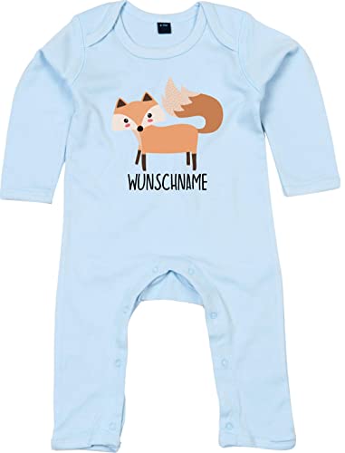 Kleckerliese Baby Body Strampler Schlafanzug Overall Junge Mädchen Tiere Fuchs Wunschname personalisiert, DustyBlue, 6-12 Monate von Kleckerliese