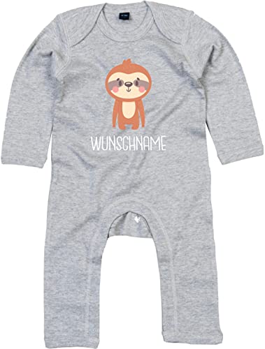 Kleckerliese Baby Body Strampler Schlafanzug Overall Junge Mädchen Tiermotiv Wunschtext Name Tiere Faultier Wunschname personalisiert, HeatherGreyMelange, 6-12 Monate von Kleckerliese