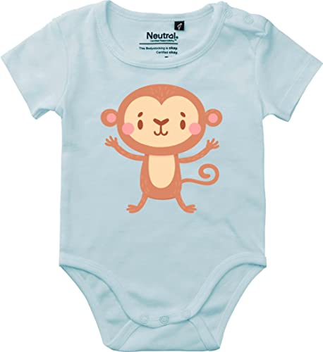 Kleckerliese Baby Body Vintage Jungen Mädchen Kurzarm mit Motiv Tiermotiv Tiere Affe, LightBlue,74 von Kleckerliese