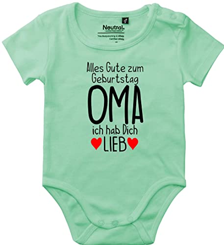 Kleckerliese Baby Body Vintage Jungen Mädchen Kurzarm mit Motiv Alles Gute OMA ich hab dich Lieb, DustyMint,62 von Kleckerliese