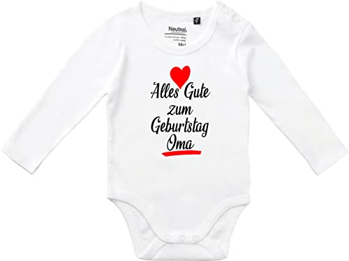 Kleckerliese Baby Body Vintage Sprüche Junge Mädchen Langarm Motiv Alles Gute zum Geburtstag Oma, White,62 von Kleckerliese