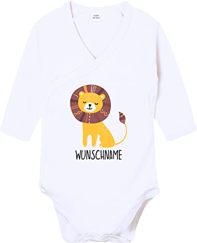 Kleckerliese Baby Body Wickelbody Junge Mädchen Langarm Tiere Löwe Tiermotiv Name Personalisiert, White, 3-6 Monate von Kleckerliese