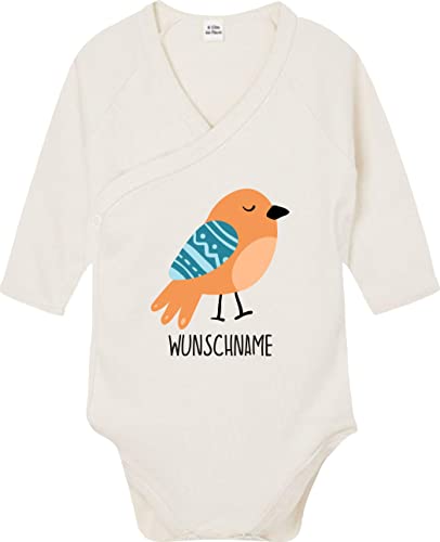 Kleckerliese Baby Body Wickelbody Junge Mädchen Langarm Tiere Vogel Spatz Tiermotiv Name Personalisiert, Natural, 0-3 Monate von Kleckerliese