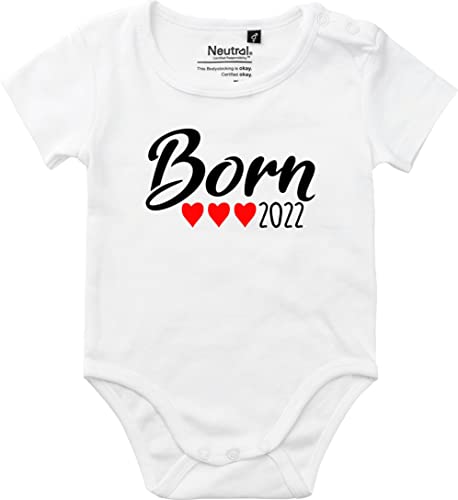 Kleckerliese Baby Body mit Motiv Born 2022 2023 2024 personalisiert Jahr Herzen Wunschzahl Wunsch Datum Vintage Jungen Mädchen Kurzarm, White,62 von Kleckerliese