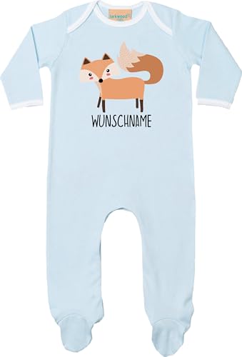 Kleckerliese Baby Kinder Schlafanzug Strampler Langarm Einteiler Motiv Tiere Fuchs Wunschname, PaleBlue, 0-3 Monate von Kleckerliese