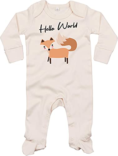 Kleckerliese Baby Body Schlafanzug Strampler Langarm Junge Mädchen Hello World Tiermotiv Tiere Fuchs, Natural 3-6 Monate von Kleckerliese