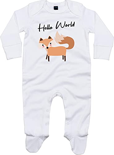 Kleckerliese Baby Body Schlafanzug Strampler Langarm Junge Mädchen Hello World Tiermotiv Tiere Fuchs, White 6-12 Monate von Kleckerliese