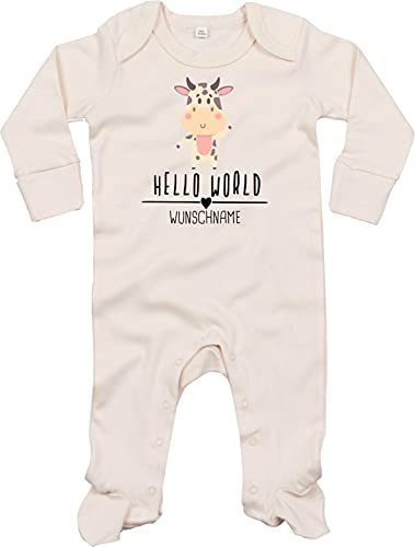 Kleckerliese Baby Body Schlafanzug Strampler Langarm Junge Mädchen Hello World Tiermotiv Wunschname personalisiert Name Tiere Kuh Bulle, Natural 3-6 Monate von Kleckerliese