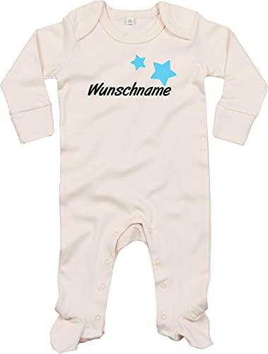 Kleckerliese Baby Body Schlafanzug Strampler Langarm Junge Mädchen Name Wunschname personalisiert Sterne, Natural 0-3 Monate von Kleckerliese