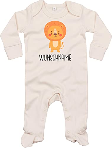 Kleckerliese Baby Body Schlafanzug Strampler Langarm Junge Mädchen Tiere Löwe Wunschname personalisiert Name Wunschtext, Natural 0-3 Monate von Kleckerliese