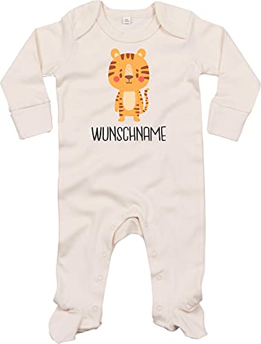 Kleckerliese Baby Body Schlafanzug Strampler Langarm Junge Mädchen Tiere Tiger Wunschname personalisiert Name Wunschtext, Natural 3-6 Monate von Kleckerliese