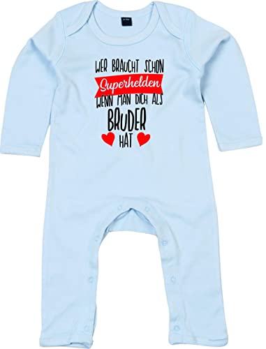 Kleckerliese Baby Body Strampler Schlafanzug Overall Junge Mädchen Wer braucht schon Superhelden wenn man Dich als BRUDER hat, DustyBlue, 3-6 Monate von Kleckerliese