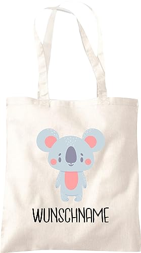 Kleckerliese Kinder Stoffbeutel Schule Kindergarten Tasche Beutel mit Motiv Tiermotiv personalisiert Name Tiere Koala Koalabär, natur von Kleckerliese