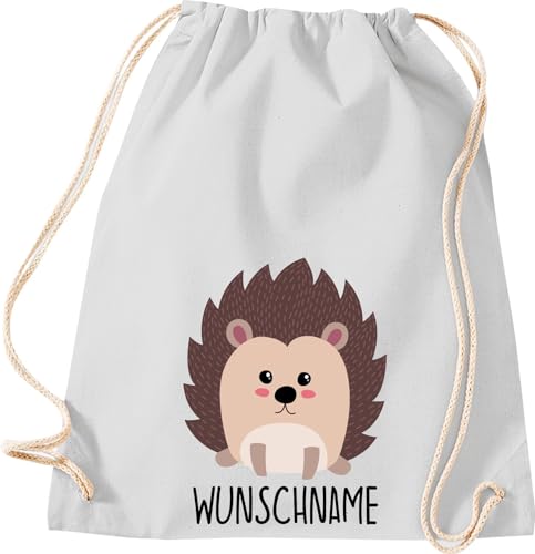 Kleckerliese Kinder Turnbeutel Schule Kindergarten Rucksack Tasche Tiere Igel personalisiert Name, hellgrau von Kleckerliese