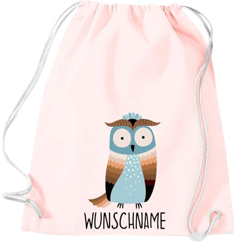 Kleckerliese Kinder Turnbeutel Schule Kindergarten Rucksack Tasche Tiere Eule Uhu personalisiert Name, pastellrosa von Kleckerliese