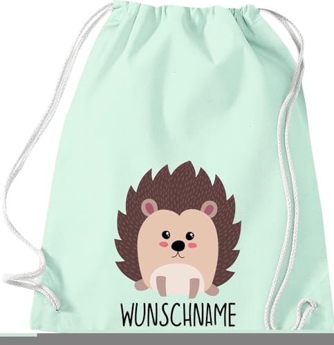 Kleckerliese Kinder Turnbeutel Schule Kindergarten Rucksack Tasche Tiere Igel personalisiert Name, pastellmint von Kleckerliese