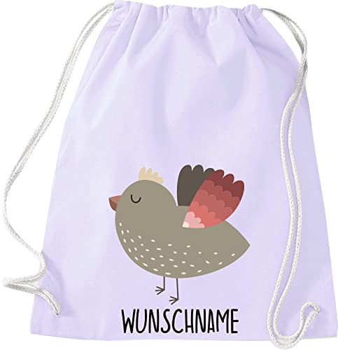 Kleckerliese Kinder Turnbeutel Schule Kindergarten Rucksack Tasche Tiere Vogel Spatz personalisiert Name, lavendel von Kleckerliese