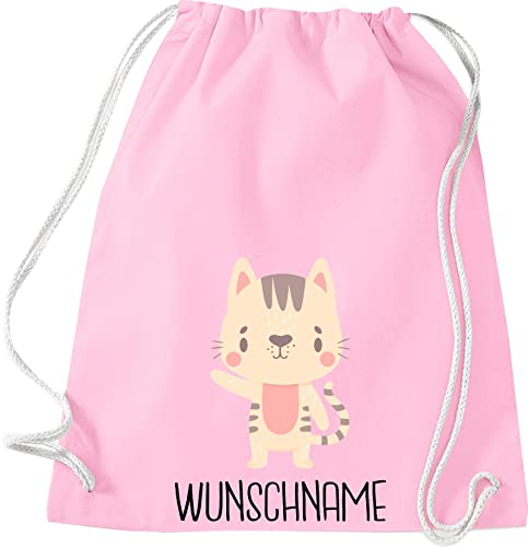 Kleckerliese Kinder Turnbeutel Schule Kindergarten Rucksack Tasche Tiermotiv personalisiert Name Tiere Katze Mietze Cat, rosa von Kleckerliese