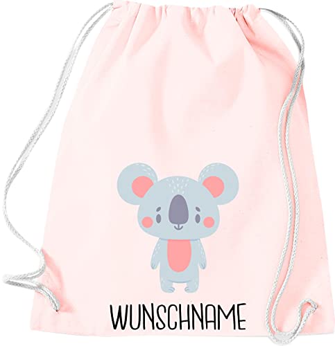 Kleckerliese Kinder Turnbeutel Schule Kindergarten Rucksack Tasche Tiermotiv personalisiert Name Tiere Koala Koalabär, pastellrosa von Kleckerliese