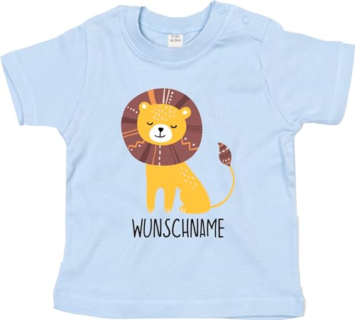 Kleckerliese T-Shirt Kinder Baby Junge Mädchen Einfarbig Kurzarm Motiv Tiere Löwe Name Personalisiert, Dustyblue, 2-3 Jahre von Kleckerliese