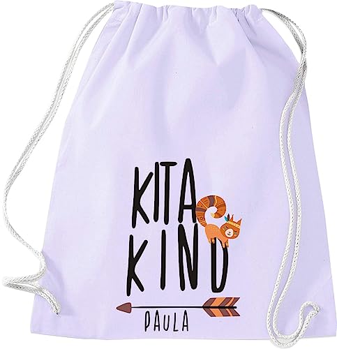 Kleckerliese Turnbeutel Schule Kindergarten Kita Kind Tiere Eichhörnchen personalisiert mit Name Kinder Rucksack Tasche, lavendel von Kleckerliese