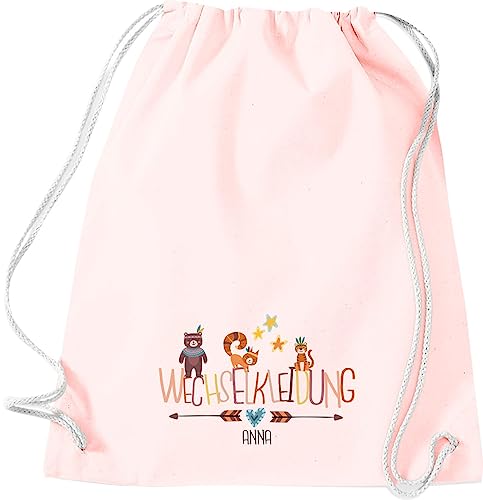 Kleckerliese Turnbeutel Schule Kindergarten Kita Wechselkleidung Tiere Bär Tiger Eichhörnchen personalisiert mit Name Kinder Rucksack Tasche, pastellrosa von Kleckerliese