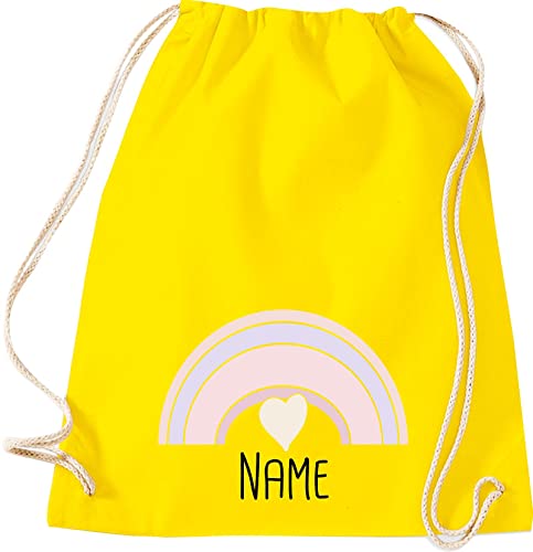 Kleckerliese Turnbeutel Schule Kindergarten Regenbogen personalisiert Kinder Rucksack Tasche, gelb von Kleckerliese