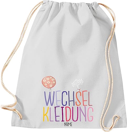 Kleckerliese Turnbeutel Schule Kindergarten Wechselkleidung Tiere Balon Maus personalisiert mit Wunschname Kinder Rucksack Tasche, hellgrau von Kleckerliese