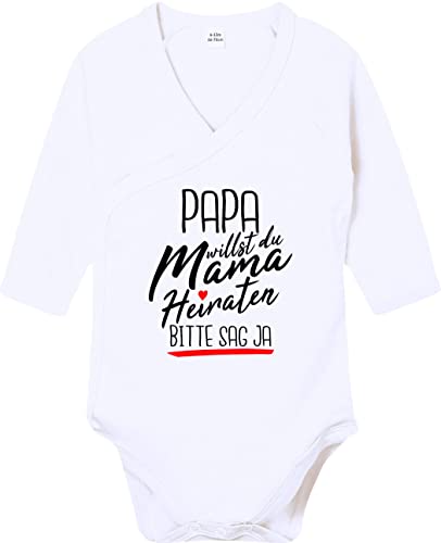 Kleckerliese Wickelbody Langarm Papa willst du Mama Heiraten Papa Bitte sag ja! Baby Body Junge Mädchen, White, 0-3 Monate von Kleckerliese