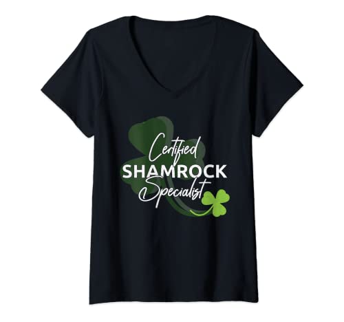 Damen Certified Shamrock Specialist T-Shirt mit V-Ausschnitt von Kleeblatt Kleeblätter St. Patricks Day
