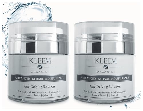 Retinol Creme Gesicht im Doppelpack – 2x Anti-Aging Nachtcreme mit Retinol und Vitamin E – Reduziert Falten & Pigmentflecken, Strafft die Haut – Perfekt für Frauen und Männer – 2x 50 ml von Kleem Organics