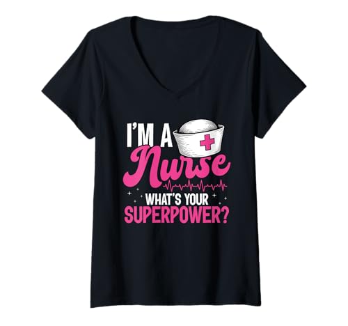 Damen Krankenschwester Superkraft Herzschlag Gesundheitswesen T-Shirt mit V-Ausschnitt von Kleider Für Pflegekräfte Im Gesundheitswesen