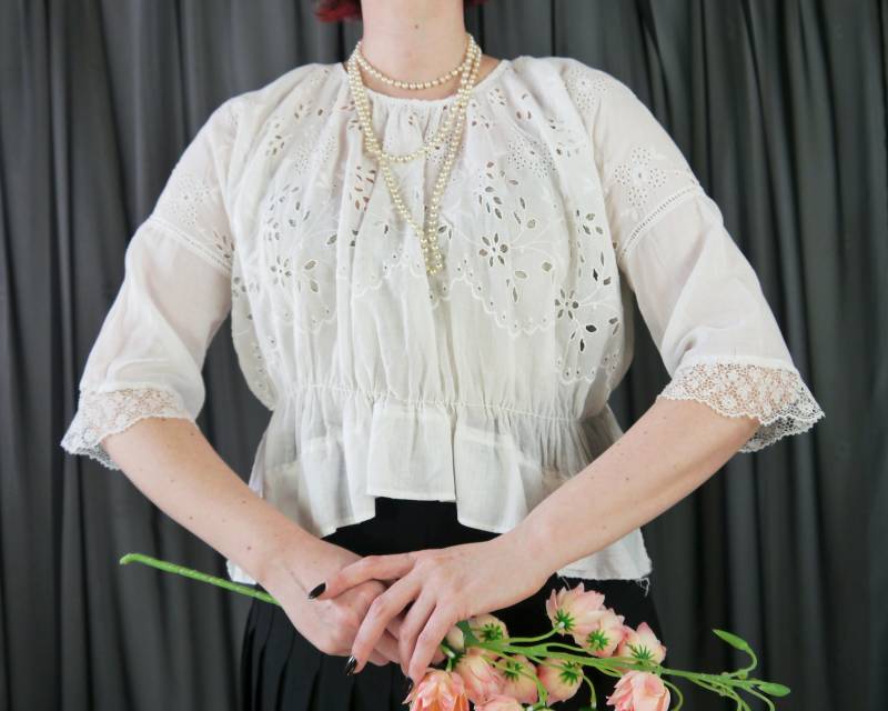 Um 1900 Antike Weiße Damenbluse M von KleiderKatzeVintage