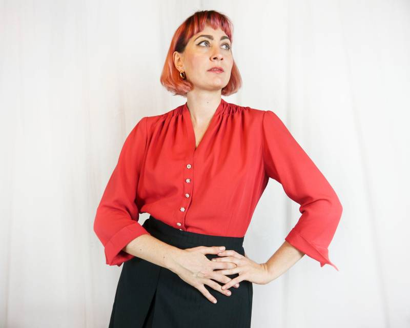 Vintage 40Er 50Er Imperial Rote Bluse Mit Strassknöpfen M von KleiderKatzeVintage