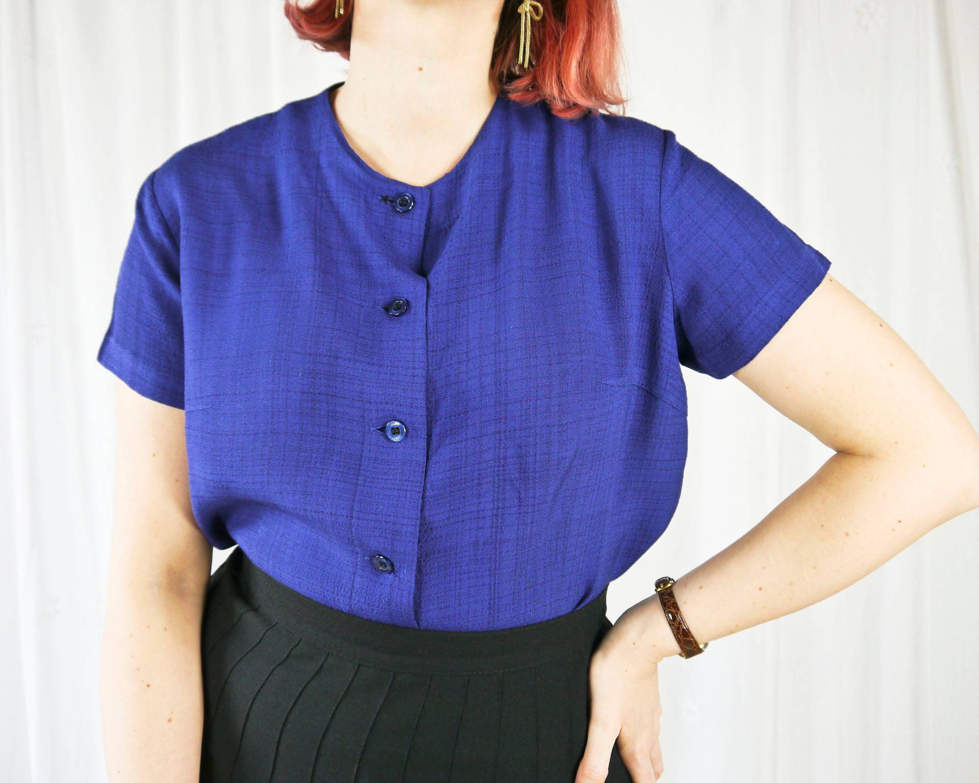 Vintage 50Er 60Er Blaue Kurzarm Bluse L Vintage 50Er 60Er Blaue Kurzarm Bluse L von KleiderKatzeVintage