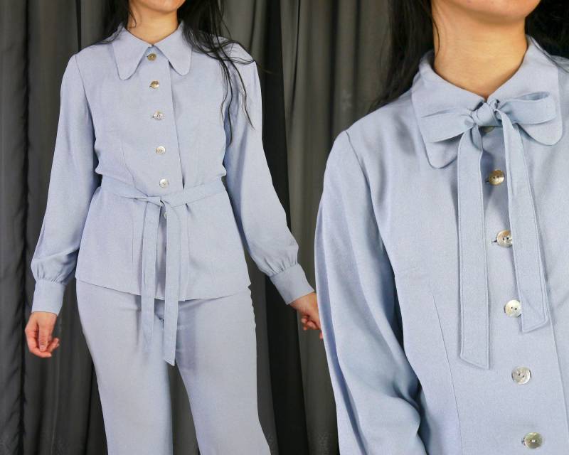 Vintage 60Er Hellblaues Set | Hose & Bluse Mit Band Xs-S von KleiderKatzeVintage
