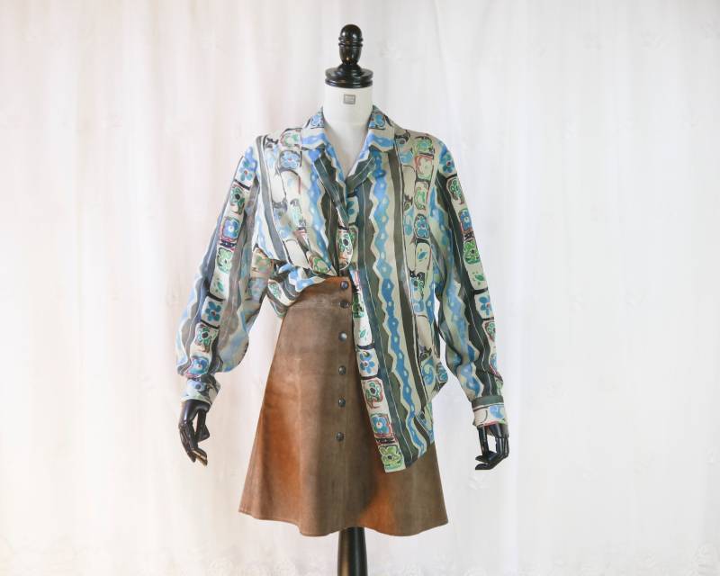 Vintage 70Er 80Er Halb-Transparente Bluse Bunt Xl von KleiderKatzeVintage
