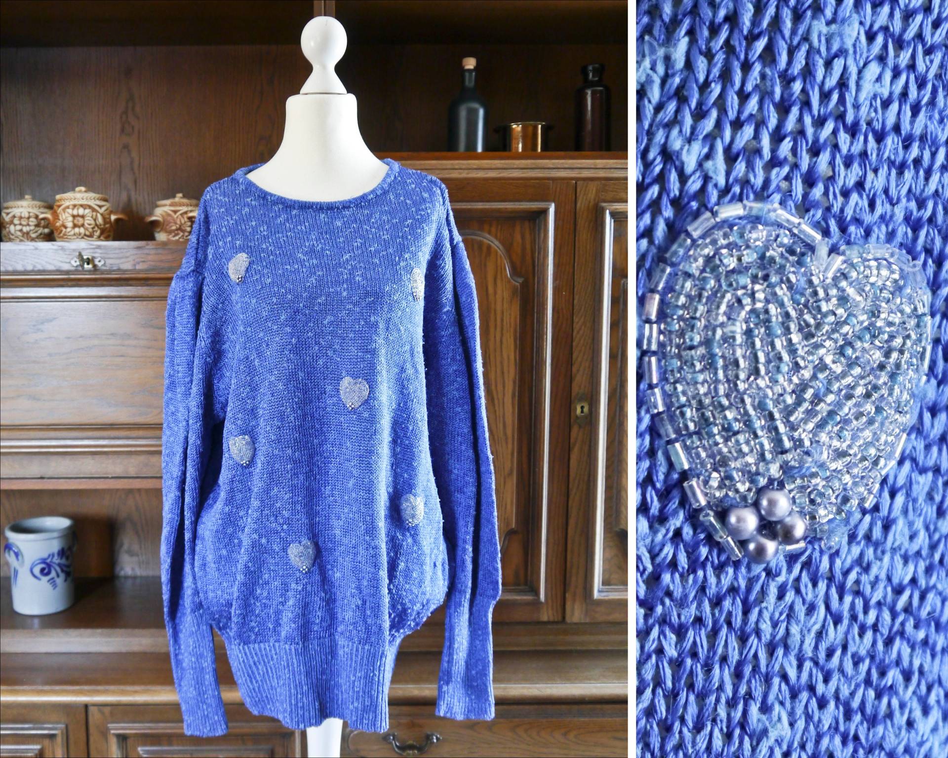 Vintage 80Er 90Er Retro Strick-Pullover Blau Mit Perlenstickerei Herzen Weit Damen Größe L | Us 12 Uk 14 Vintage 80Er 90Er Retro Strick-Pullover Blau Mit Perlenstickerei Herzen Weit Damen Größe L | Us 12 Uk 14 von KleiderKatzeVintage