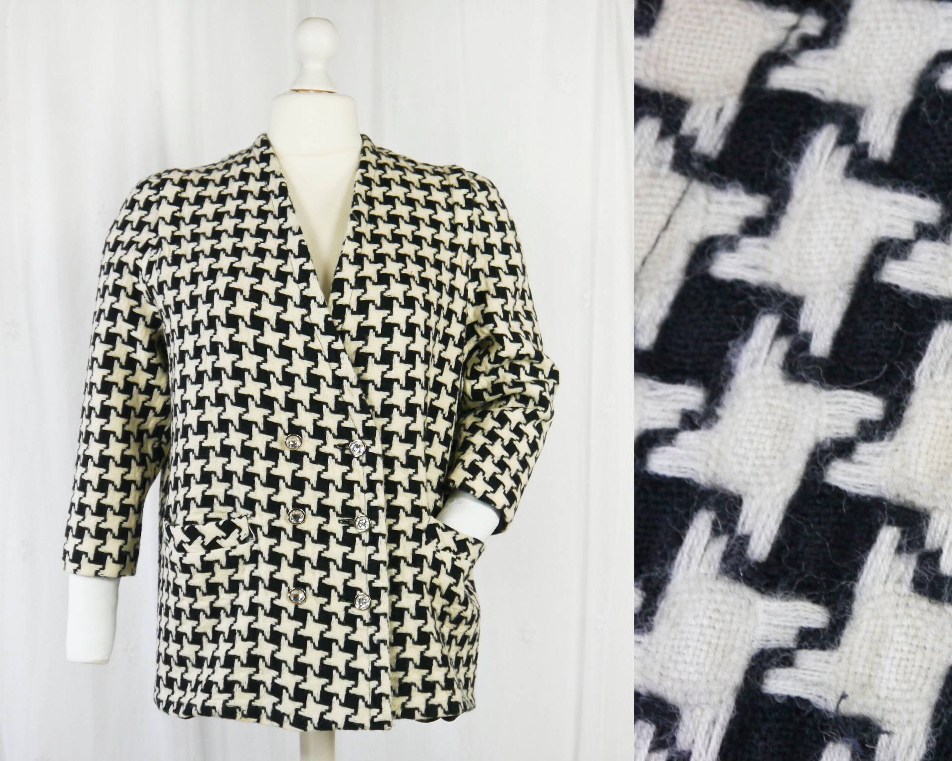 Vintage Schwarz-Weißer Damenblazer Schurwolle Xxl Vintage Schwarz-Weißer Damenblazer Schurwolle Xxl von KleiderKatzeVintage
