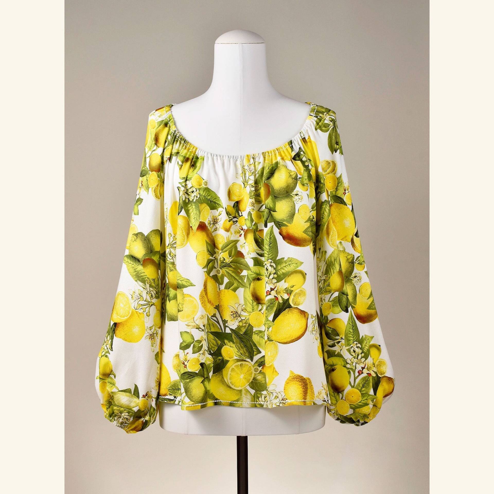 Bluse, Damenbluse, Dekolleté-Bluse "Lemons", Ohne Kragen von KleiderLuxus