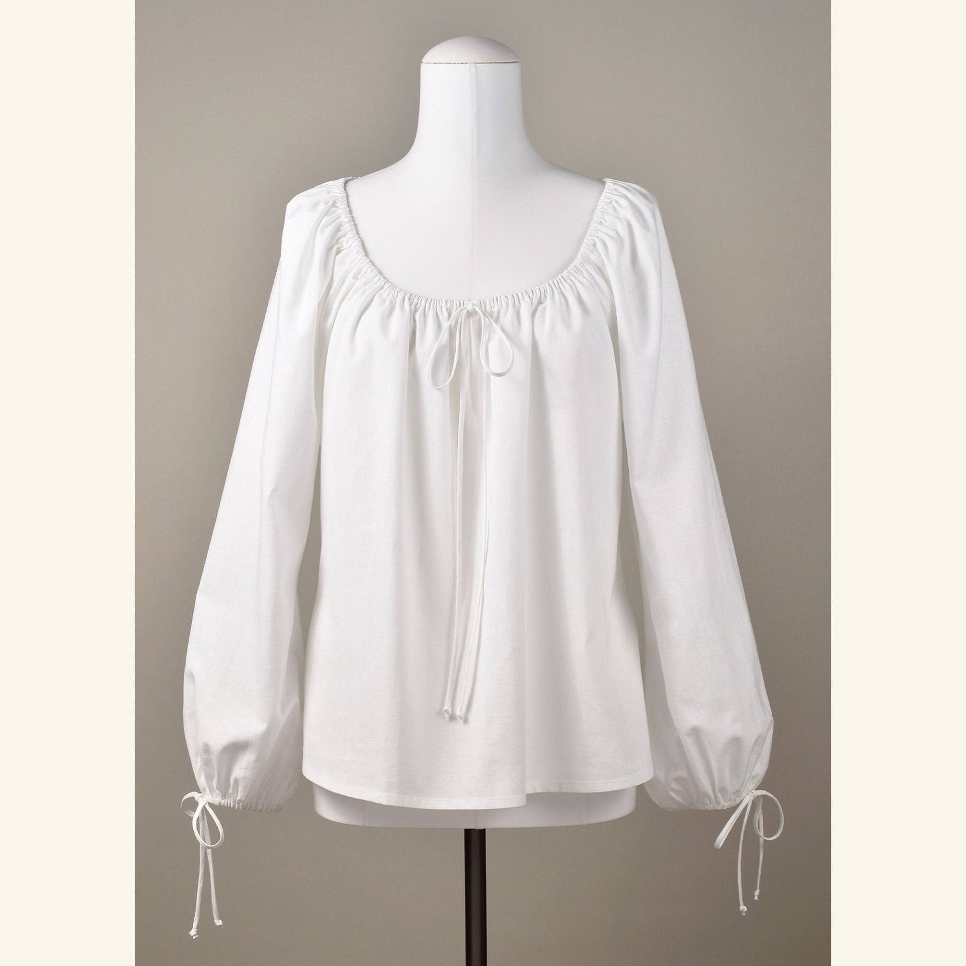 Weiße Bluse, Damenbluse "Farmer's Blouse", Ohne Kragen von KleiderLuxus