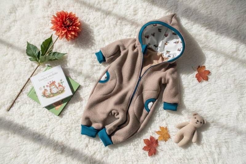 Wollwalk Overall Bio Schurwolle Traktor | Baby Walkanzug Mit Kapuze Kinder Herbst Winter Anzug Beige Größen 50 Bis 122 von KleiderMai