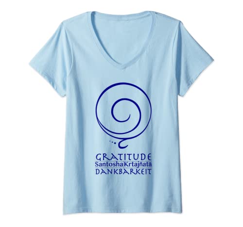 Damen Symbol der Dankbarkeit / Sanskrit Santosha / Day of Yoga T-Shirt mit V-Ausschnitt Damen Symbol der Dankbarkeit / Sanskrit Santosha / Day of Yoga T-Shirt mit V-Ausschnitt von Kleidung für Yoga, Mediation und Weltyogatag Fans