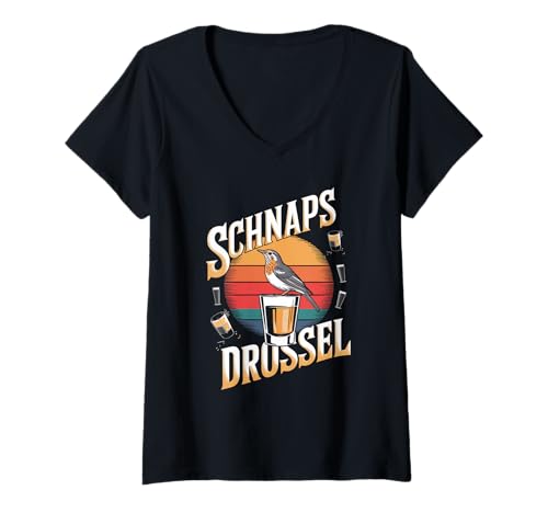 Damen Lustiger Spruch Trinken Saufen Alkohol Schnapsdrossel T-Shirt mit V-Ausschnitt Damen Lustiger Spruch Trinken Saufen Alkohol Schnapsdrossel T-Shirt mit V-Ausschnitt von Kleidung mit Motiv für Festivals und das Vorglühen