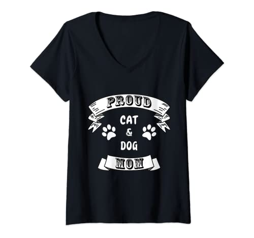 Damen Stolze Katzen- und Hundemama T-Shirt mit V-Ausschnitt Damen Stolze Katzen- und Hundemama T-Shirt mit V-Ausschnitt von Kleidung und T-Shirts für Katzen- und Hundemütter